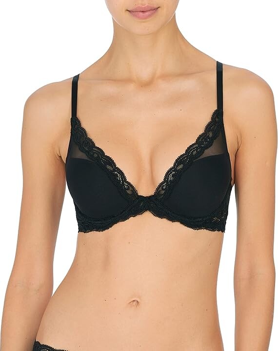 Natori Feathers Contour Plunge Bra 730023 Women's Bra Black : 36DDD, Lace/Mesh/Nylon