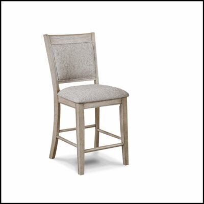 One Allium Way Farmhouse Style 2pc Tan and Beige Gray Counter Height Chairs with Upholstered Back and Footrest Durable Wooden Dining Furniture