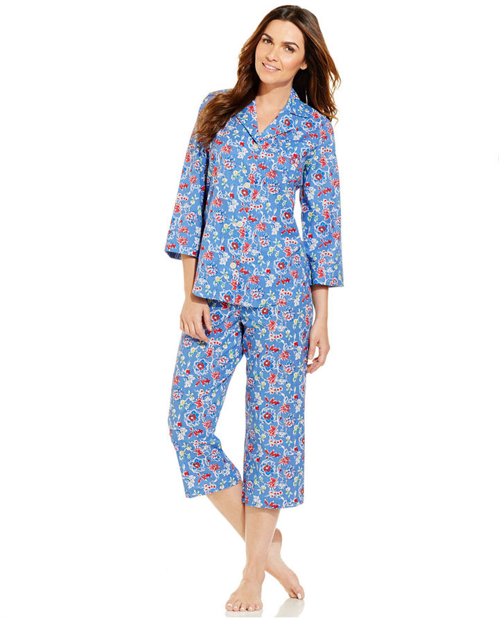 Lauren Ralph Lauren 3/4 Sleeve Notch Collar Top and Capri Pajama Pants