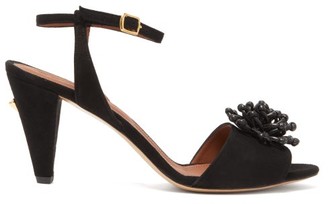 Osman Mae Flower-applique Suede Sandals - Womens - Black Osman Mae Flower-applique Suede Sandals - Womens - Black