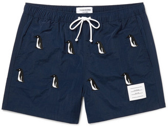 Thom Browne Mid-Length Penguin-Embroidered Swim Shorts