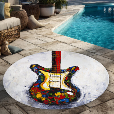 Begin Edition International Inc. Colorful Guitar - Round Outdoor Rug for Home Decor | Stylish