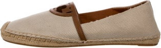 Tory Burch Canvas Espadrilles Neutrals Round-Toes with Leather Trim Embellishment Platform Mary Jane Strap Designer