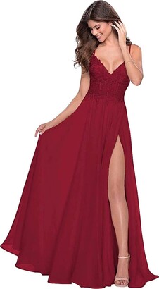 Callmelady Chiffon Long Prom Dresses for Women Evening Gowns UK with Lace Appliques