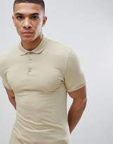 Thumbnail for your product : BEIGE Asos Design ASOS DESIGN longline muscle fit jersey polo with curved hem in