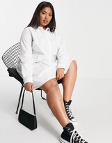 Thumbnail for your product : ASOS Curve DESIGN Curve cotton mini smock shirt dress in white