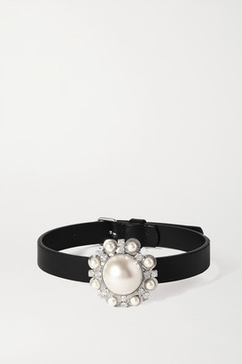 Alessandra Rich Leather, Faux Pearl And Crystal Choker - Black
