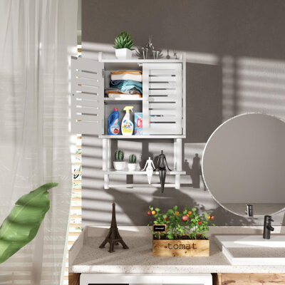 Latitude Run Bathroom Wall Cabinets Bamboo Medicine Cabinets With Towel Bar Hanging Over The Toilet Storage Cabinet With Adjustable Shelves