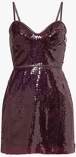 Womens Burgundy Sweetheart-Neck Sequin-Embellished Mini Dress 12