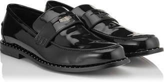 Jimmy Choo DARBLAY Black Patent Penny Loafers with Steel Studs Detail
