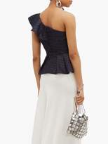Thumbnail for your product : Self-Portrait Asymmetric Ruffle Metallic Fil-coupe Top - Womens - Navy