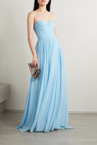 Thumbnail for your product : Monique Lhuillier Strapless Pleated Silk-chiffon Gown - Blue