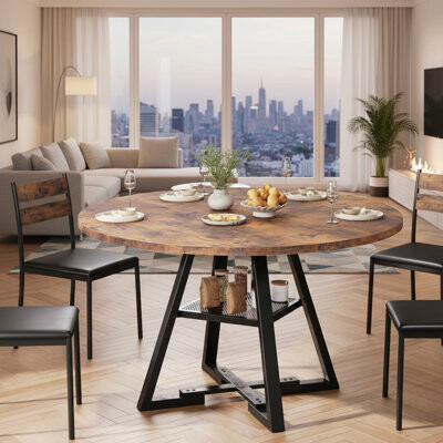 George Oliver Made Of Wood With A Retro Design, This Kitchen And Dining Room Set Is Designed To Save Space With Its Round Shape. It Is Suitable For 4 People And Com