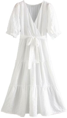 white flowy dress with sleeves