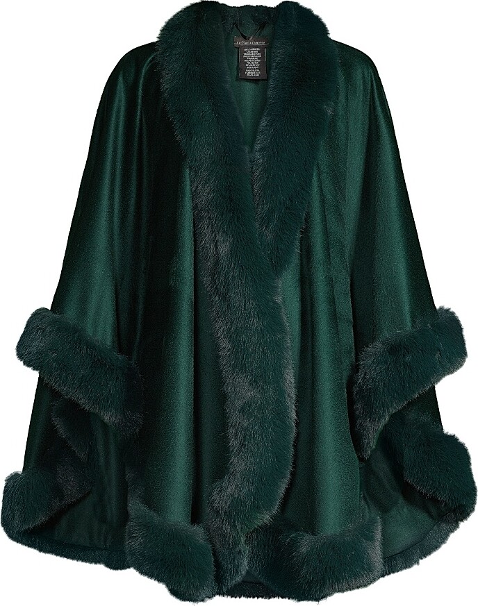 Sofia Cashmere Women's Faux Fur & Cashmere U-Cape - Charcoal
