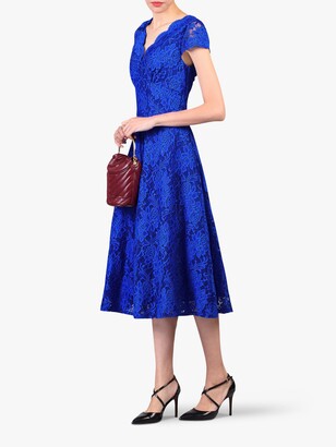 Jolie Moi Cap Sleeve V-Neck Lace Dress, Royal Blue