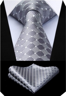 BIYINI Check Plaid Polka Dots Tie Handkerchief Woven Classic Men's Necktie & Pocket Square Set Wedding Business Navy Blue