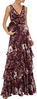 Thumbnail for your product : Marchesa Notte Tiered floral-print devoré-velvet gown