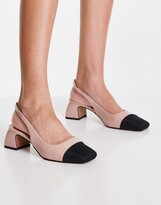 Thumbnail for your product : ASOS DESIGN Wide Fit Sally toe cap slingback block-heeled shoes in beige