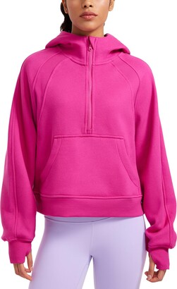  CRZ YOGA Womens Fleece Lined Half Zipper Sweatshirts Funnel  Neck Long Sleeve Oversized Pullover Hoodies