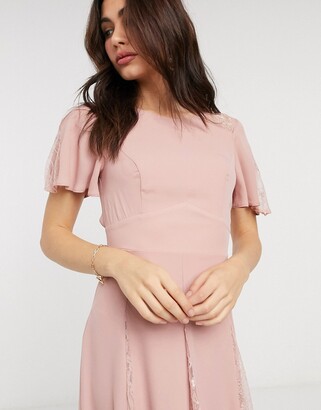 ASOS DESIGN midi dress with lace panels and blouson bodice