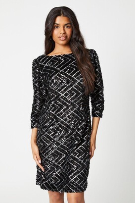 Twinset Womens Luxury Sequin Shift Dress, 40 Black at  Women's  Clothing store