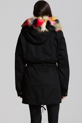 Little Mistress Black and Multi Coloured Faux Fur Trench Coat