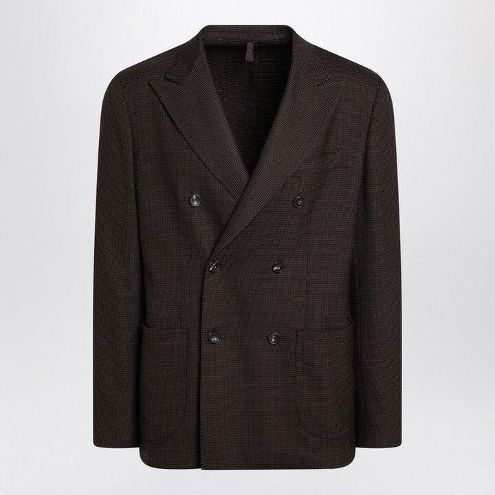 Santaniello Brown Checked Double Breasted Jacket