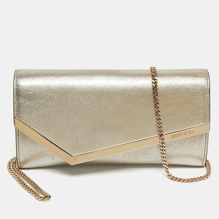Jimmy Choo Emmie Gold Leather Chain Clutch