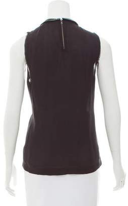 A.L.C. Leather-Trimmed Silk Top