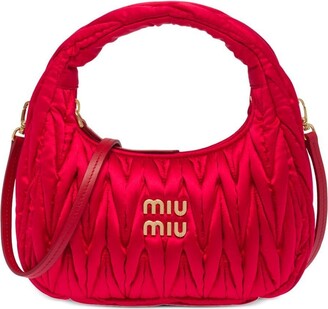 Miu Miu Red Glazed Leather Matelassé Crossbody Wallet Purse Bag