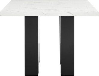 Latitude Run 1Pc Contemporary Transitional Counter-Height Square Dining Table Faux Marble Top Black White Wooden Stone