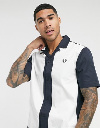 Fred Perry colorblock camp collar short sleeve shirt in navy - ShopStyle