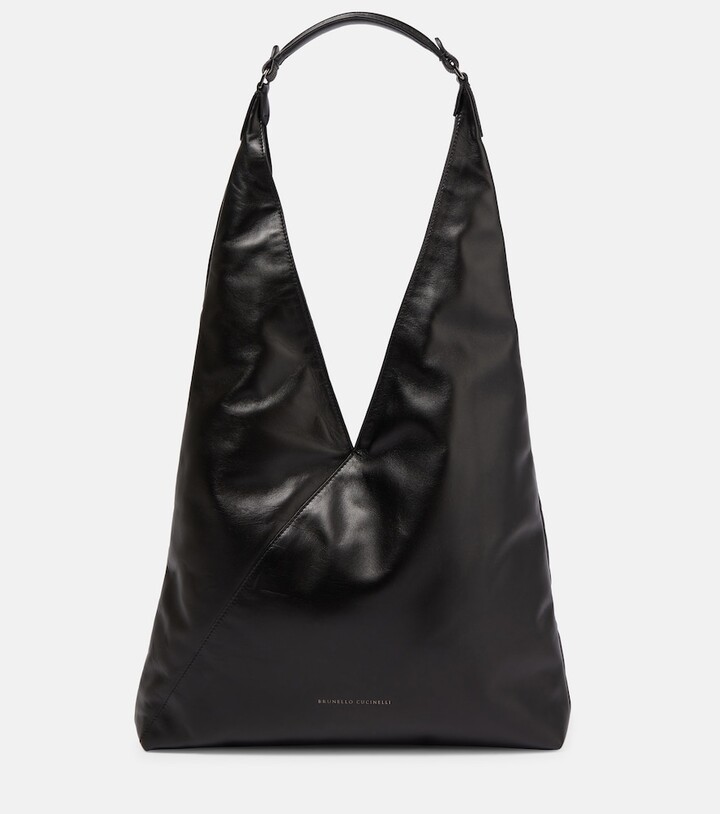 Brunello Cucinelli Embellished leather shoulder bag - ShopStyle