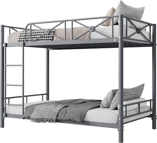 Jojoka MetalBunkBedTwinOverTwinHeavyDutyModernBunkbedswithGuardRailsNoise-FreeSpace-SavingforBedroomGray