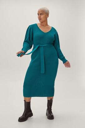 Nasty Gal Womens Plus Size Belted Knitted Midi Dress - Green - 20