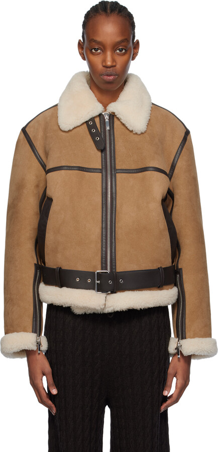 TOTEME Tan Paneled Shearling Jacket