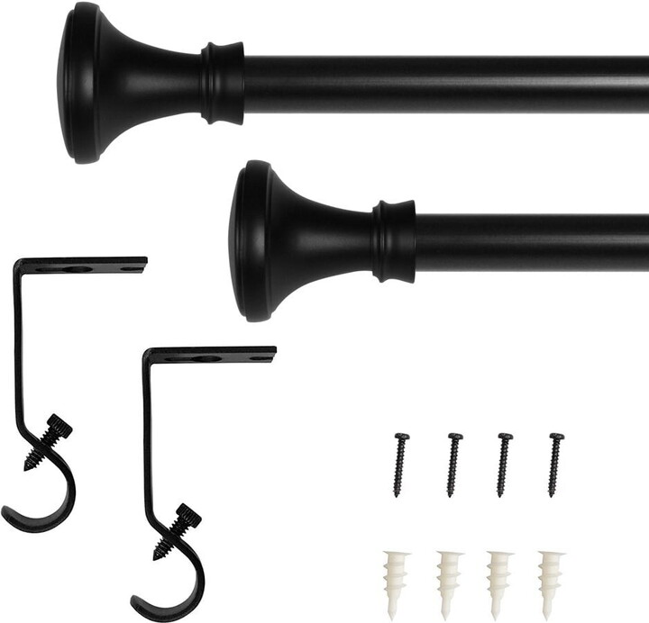 Bed Bath & Beyond Lumi 5/8" Single Curtain Rod Set Pewter/ Matte Black- Trumpet finials 28"-48" - Matte Black