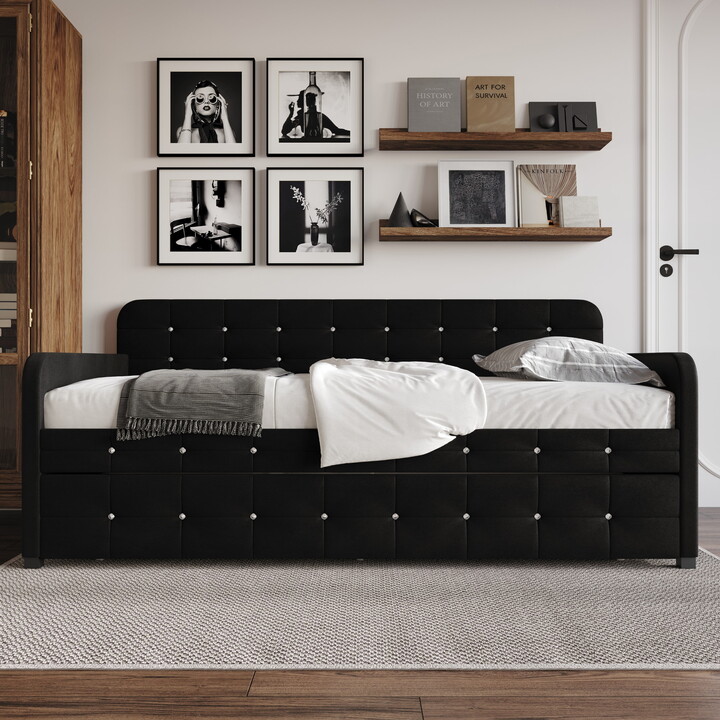 Home Design Elyria Diamond Button Tufted Velvet Upholstered Daybed , Black