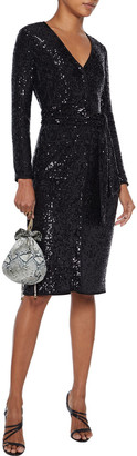 Diane von Furstenberg Melina Belted Sequined Stretch-mesh Dress