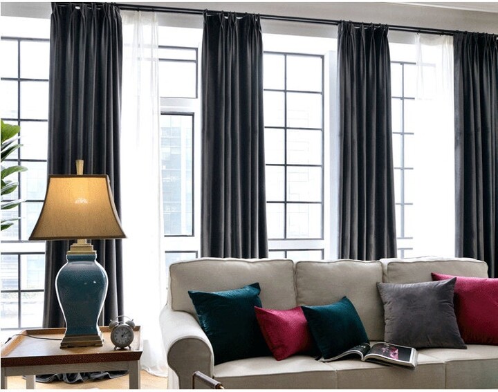 Pair Of Charcoal Grey Velvet Curtains, Bedroom Living Room Custom Curtains