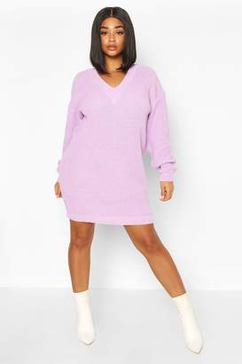 boohoo Plus Rib V-Neck Sweater Dress