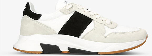 Tom Ford Mens White/blk Jagga Panelled Leather and Mesh Low-top ...
