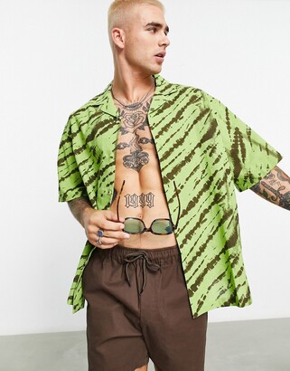 ASOS DESIGN regular sheer shirt with flute sleeves in green