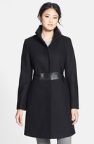 Thumbnail for your product : Via Spiga Faux Leather Trim Wool Blend Coat