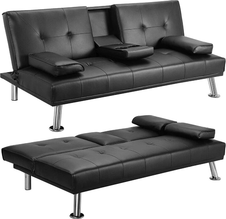 FULife Lounge Modern Faux Leather Convertible Folding Futon Sofa Bed