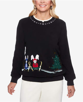 Alfred Dunner Classics Anti-Pill Embroidered Holiday Sweater