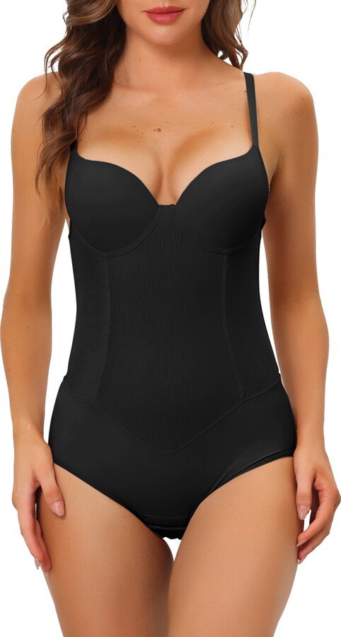 Unique Bargains Women’s Shoulder Strap Full Bodysuit Shaping Leotard Jumpsuit Black S