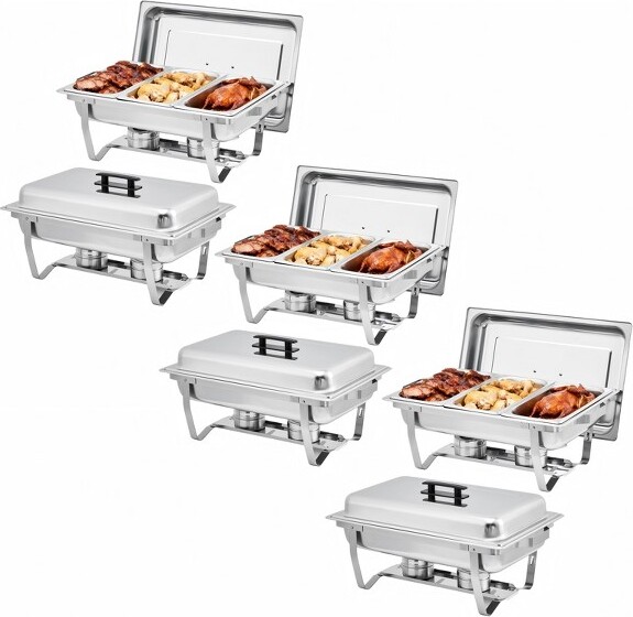 Jojoka 6-PackStainlessSteelBuffetServerSet3-WellRectangularChafingDishMulti-CompartmentFoodWarmer