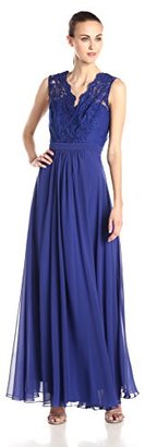 JS Boutique Women's Lace Bodice Gown with Chiffon Skirt